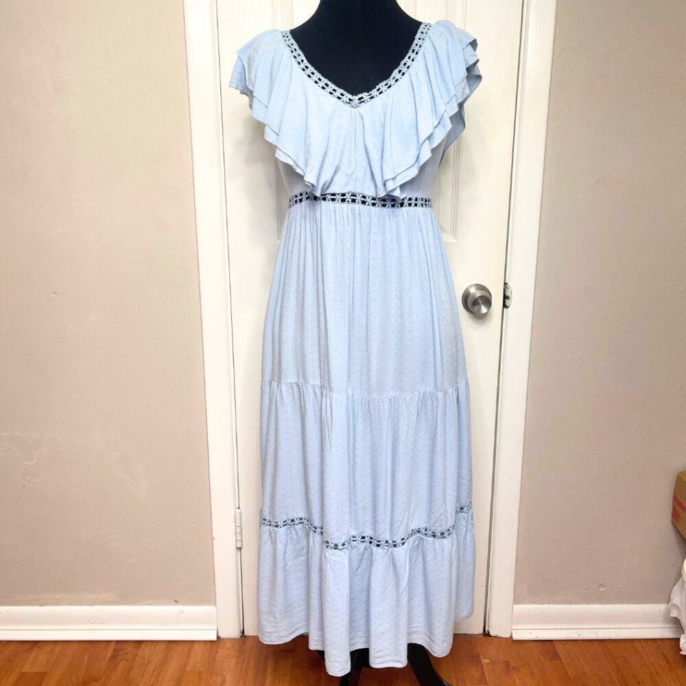 Simplee | Women's Ruffle Lace Maxi Dress Size Medium - Picture 2 of 13